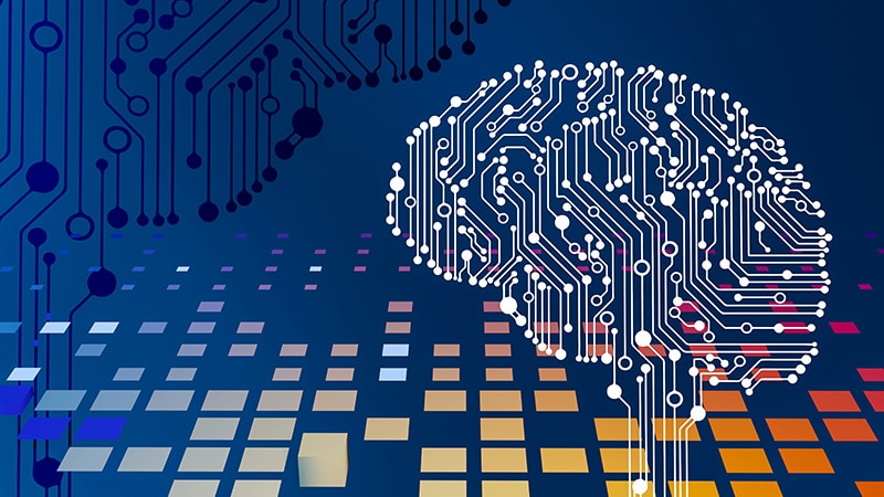 Circuit board visualization of the marketing brain behind AI